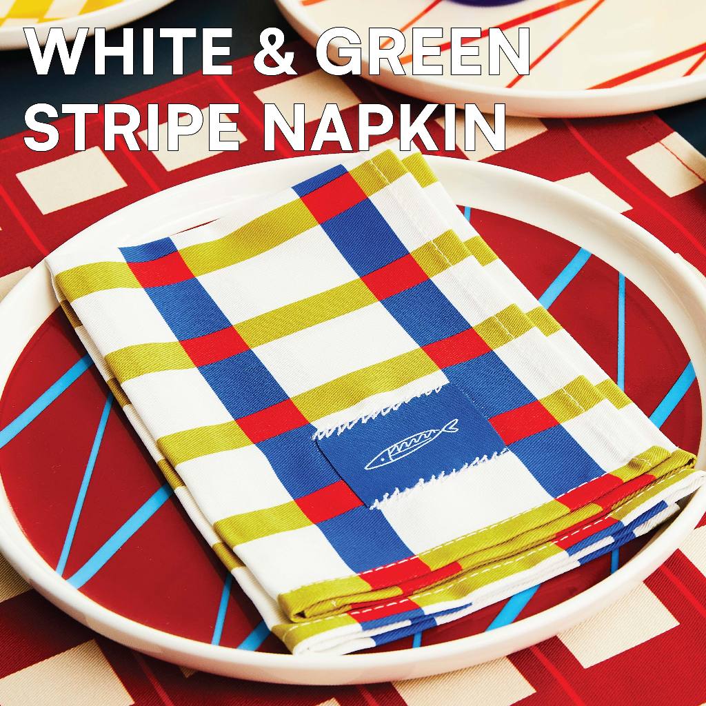 Sardine ผ้าอเนกประสงค์  White & Green Stripe Napkin ขนาด 40x40 cm ผ้าฝ้าย 100%