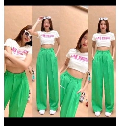 กางเกง Beming.bkk pants-039-clara pants  สีเขียว pure green  ทักให้ไลฟ์ได้นะคะ