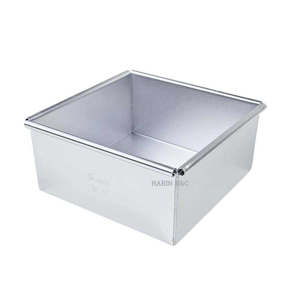 พิมพ์เค้กเหลี่ยม อลูมิเนียม 6นิ้ว (แบบถอดก้น / แบบไม่ถอดก้น) Aluminium Square Cake Pan 6inch