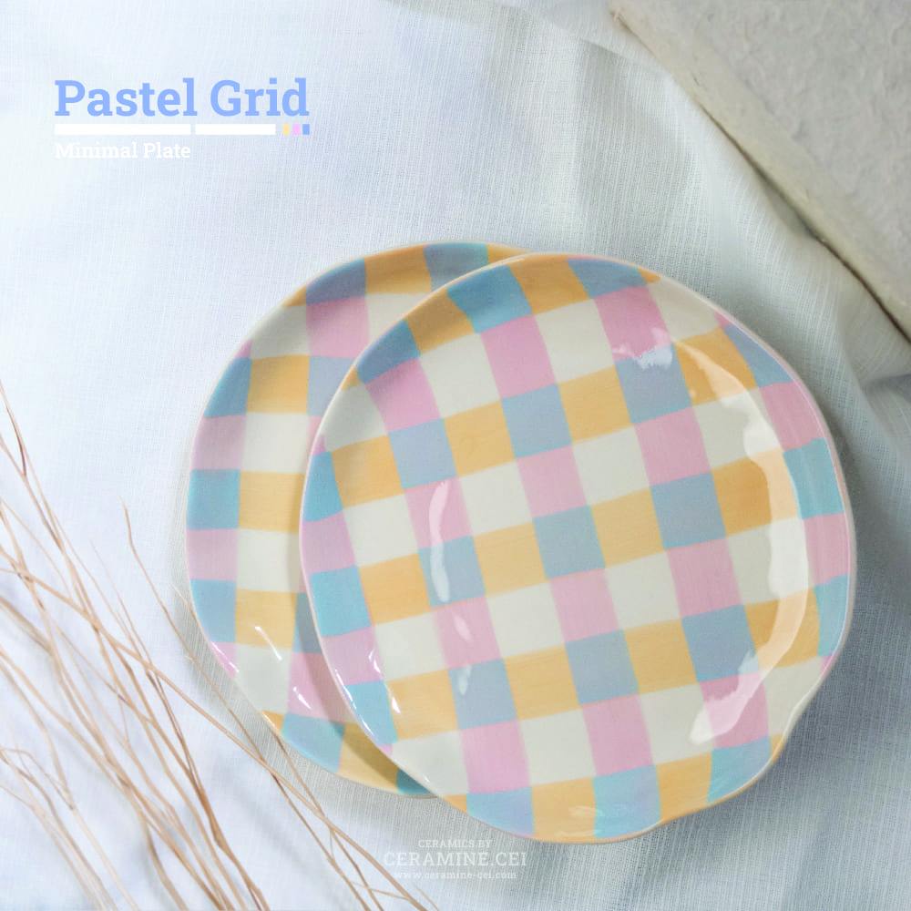Pastel Grid Minimal Plate จานหยัก 8นิ้ว ลายพาสเทล สไตล์มินิมอล