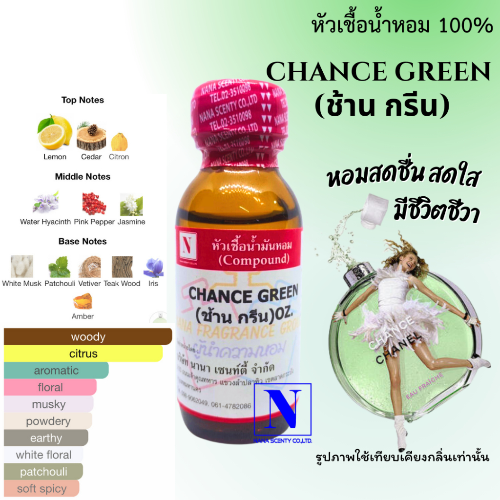 หัวเชื้อน้ำหอม 100% กลิ่นช้าน กรีน (CHANCE GREEN) ขนาด 30 ML-100 ML