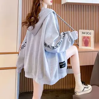 เสื้อแขนยาวฮู้ด เสื้อคลุม Oversize (อก 50-64 นิ้ว) พิมลาย ซิปหน้า มีกระเป๋า สีพื้น ผ้าคอตตอล B14