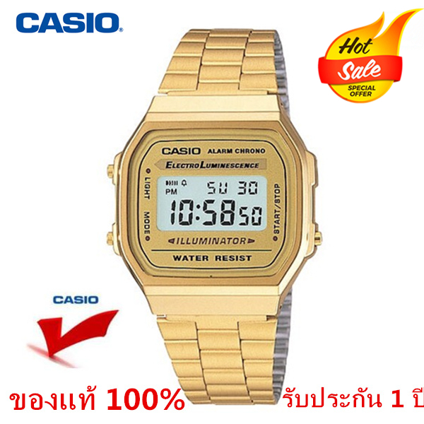นาฬิกา Casio A-168WG นาฬิกาข้อมือ สายสแตนเลส รุ่น A168WG-9WDF - Gold-สีของสายนาฬิกา:Gold