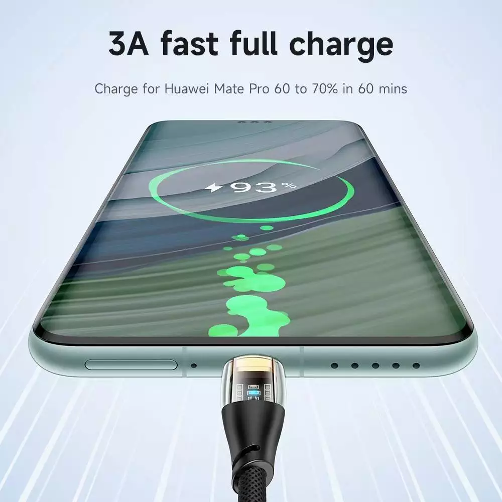 HOCO HK54 สายชาร์จโปร่งใส LED 3A ไนล่อนถัก iOS/Micro/Type-C 1ม. thumbnail 7