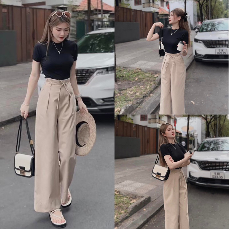 Twozara ชุดเซ็ต2ชิ้น กางเกงขายาวผ้าซาร่า+เสื้อแขนสั้นคอกลม