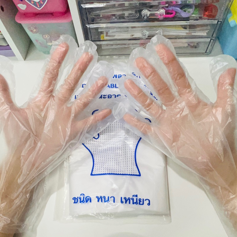 ถุงมือพลาสติกฟรีไซส์ แบบหนาเหนียว ขายแยก1คู่