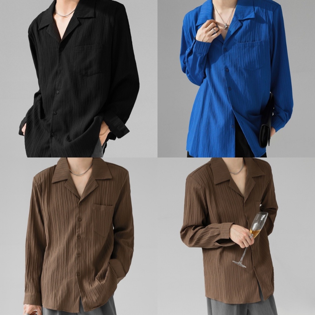 เสื้อเชิ้ตแขนยาว ลายเส้นเปลือกไม้ สไตล์เกาหลี SL66