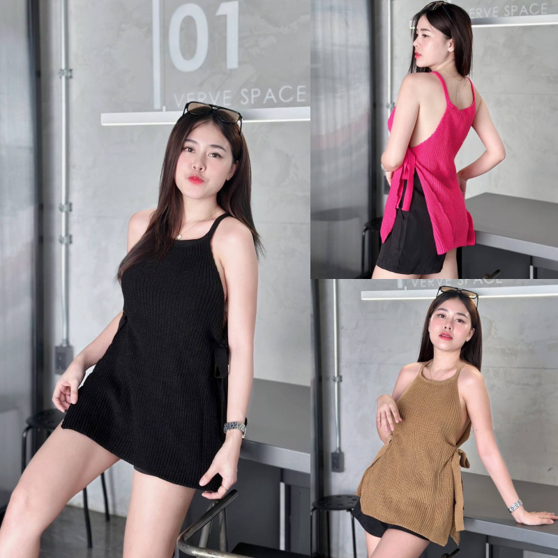SpinnyHouse เสื้อสายเดี่ยวตัวยาว ผ้าไหมพรม ดีเทลเชือกผูกข้าง   จะใส่เที่ยว ใส่ทำงาน คือได้หมด ผ้ายืดเยอะมาก รุ่น บอดี้ ราคา ถูกที่สุด ดีลบีเคเค รูปภาพหลัก