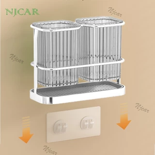NJCAR H564 ที่ใส่ตะเกียบ เก็บช้อน ส้อม ติดผนังได้ ไม่ต้องเจาะ พร้อมถาดรองน้ำด้านล่าง