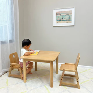 โต๊ะไม้เด็กทรงสี่เหลี่ยม พรีเมี่ยม ใช้ไม้นำเข้าจากยอรมัน ผิวสัมผัสเร/Kid Wooden Study Table Height Adjustable 8month-6Y