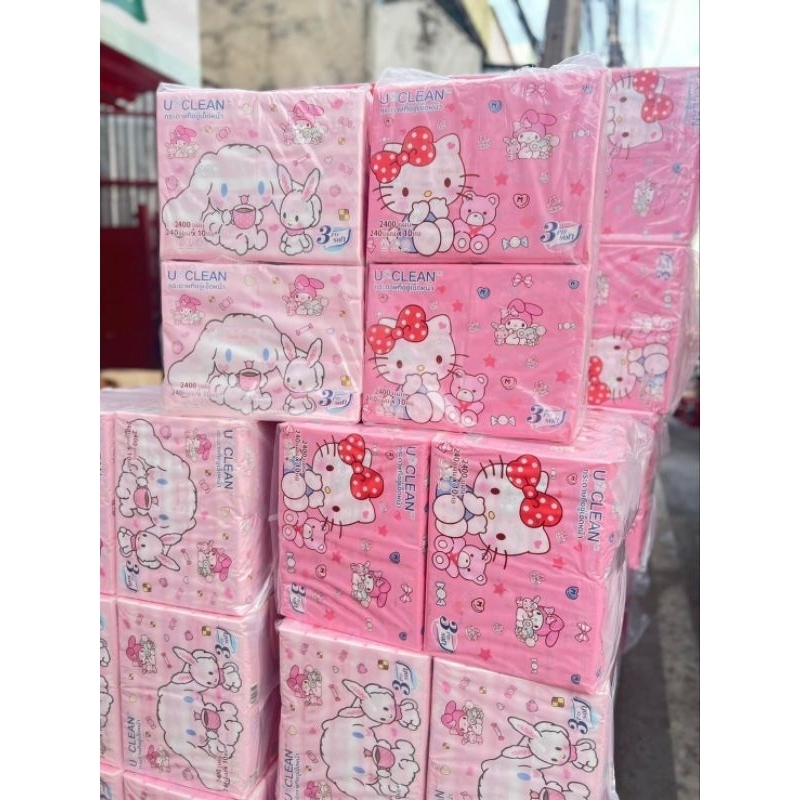 U-CLEAN กระดาษทิชชู่เช็ดหน้า *คละลายการ์ตูนคิตตี้ ทอยสตอรี่ คุโรมิ หนา 3 ชั้น 240 แผ่น x10 ห่อ/แพ็ค / ทิชชู่หมีอวกาศ