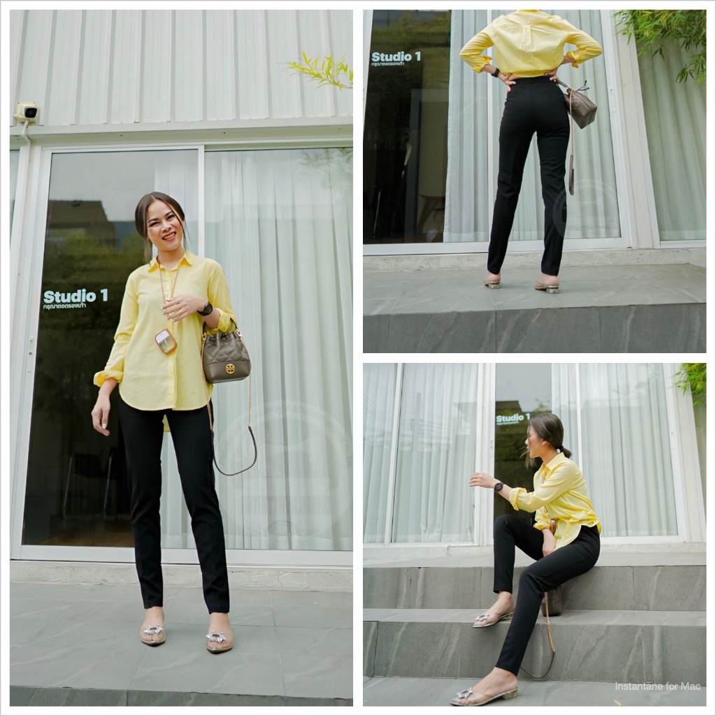 (10) ARTHITTAYA.BRAND กางเกงใส่ทำงาน งานผ้า โรเซฟ 10 ส่วน เข้ารูป-สีดำ