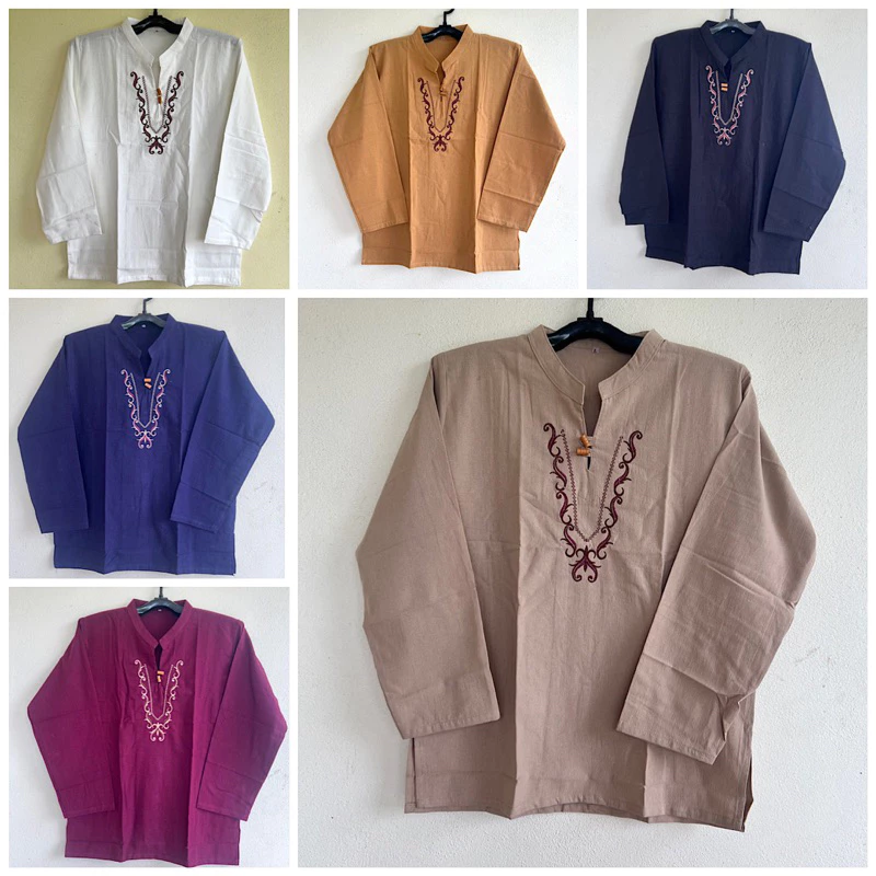 เสื้อผ้าฝ้าย ปักลาย แขนยาว