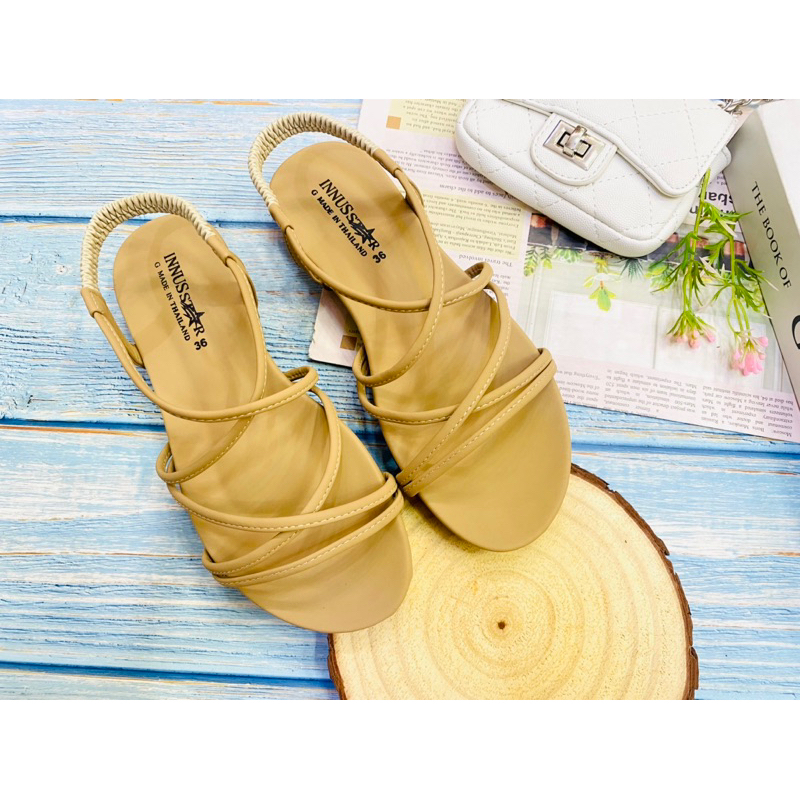 รองเท้ารัดส้น สีดำ กากี  ชมพู หน้าใขว้ 2ใขว้ แบรนด์Innus - รูปที่ 2