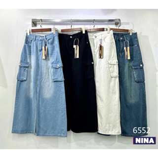 #6552กระโปรงยีนส์ยาวทรงคาร์โก้ คาร์ใจ กระเป๋าแต่งข้างเท่ห์ๆ …