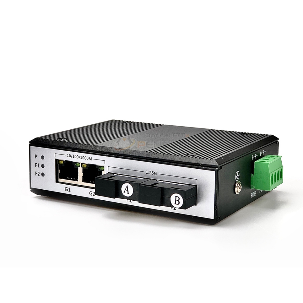 Gigabit Industrial Fiber Optic Tranceiver 2 LAN + 2 SC Fiber 20 KM