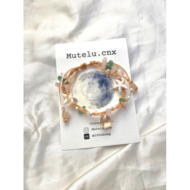 กำไลข้อมือเชือกถัก handmade (rose moon green)