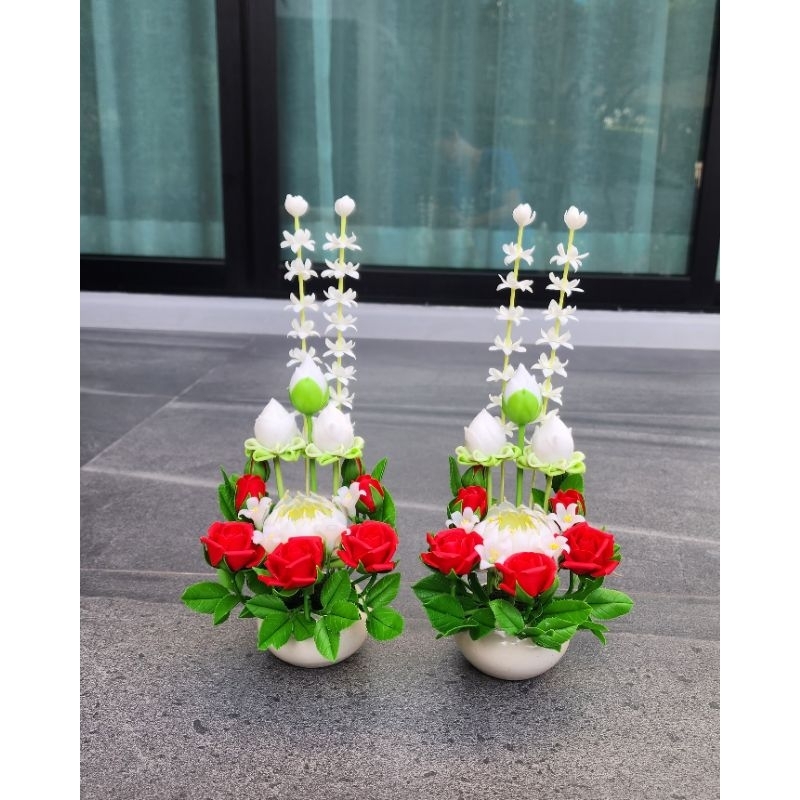 ดอกบัว(ราคาต่อ1แจกัน) แจกันดอกบัว แจกันดอกบัวไหว้พระ ถวายสิ่งศักดิ์สิทธิ์ ทำจากดินปั้น - รูปที่ 4