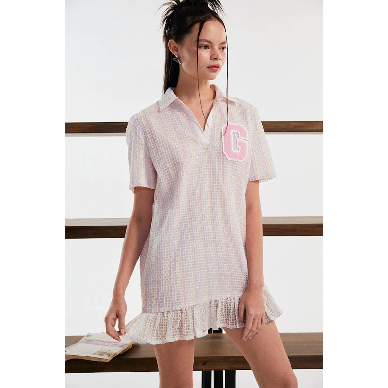 💗✨🤍พร้อมส่ง🤍✨💗(used like new)เดรสรุ่นใหม่ แบรน GW รุ่น SHIMMERING MEMORIES RUFFLE HEM DRESS✨✨สวยละมุ