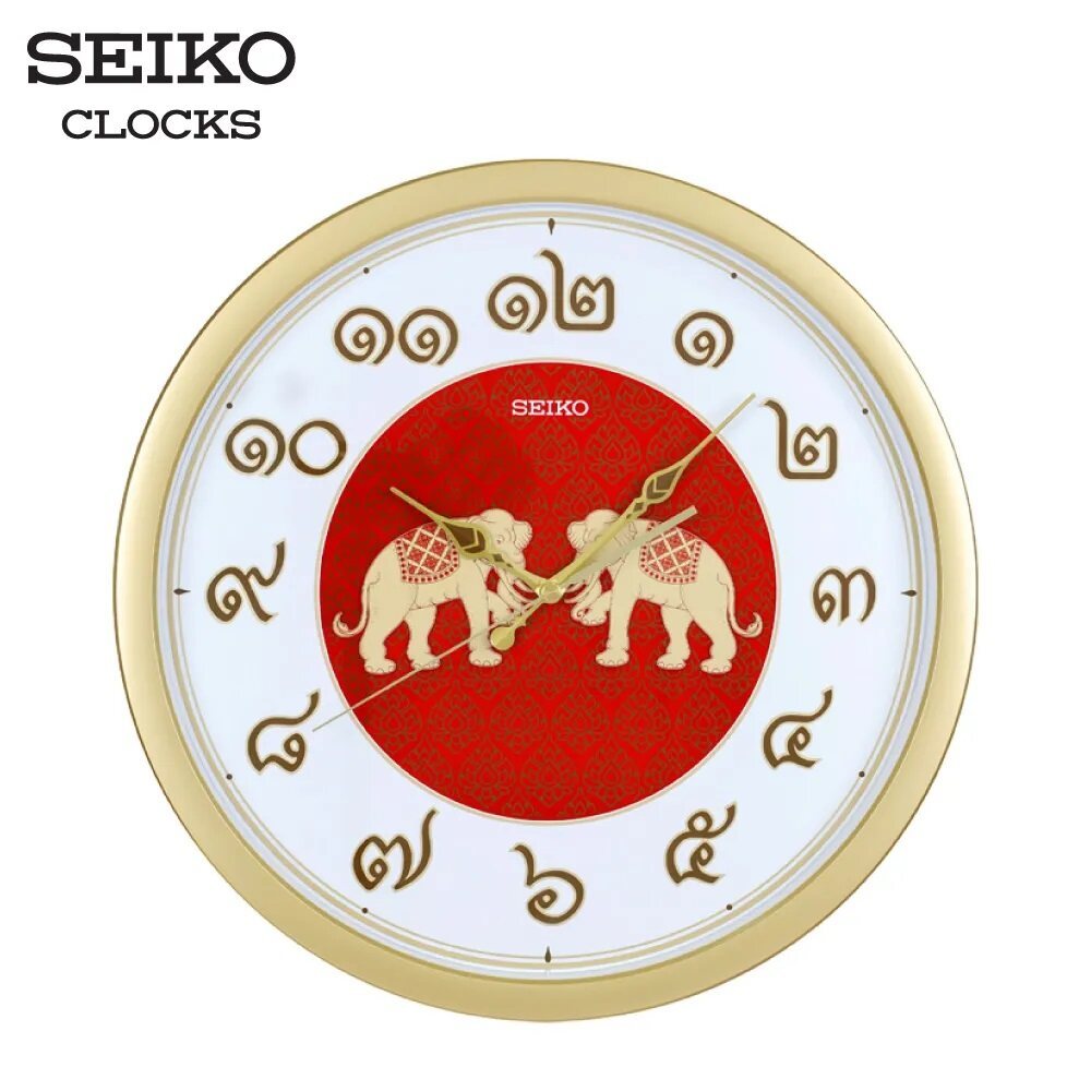 SEIKO WALL CLOCK นาฬิกาแขวนผนัง รุ่น PGA020G ขนาด 14.2 นิ้ว ขอบสีทอง ตัวเลขไทย หน้าปัดลายช้างอันเป็นเอกลักษณ์