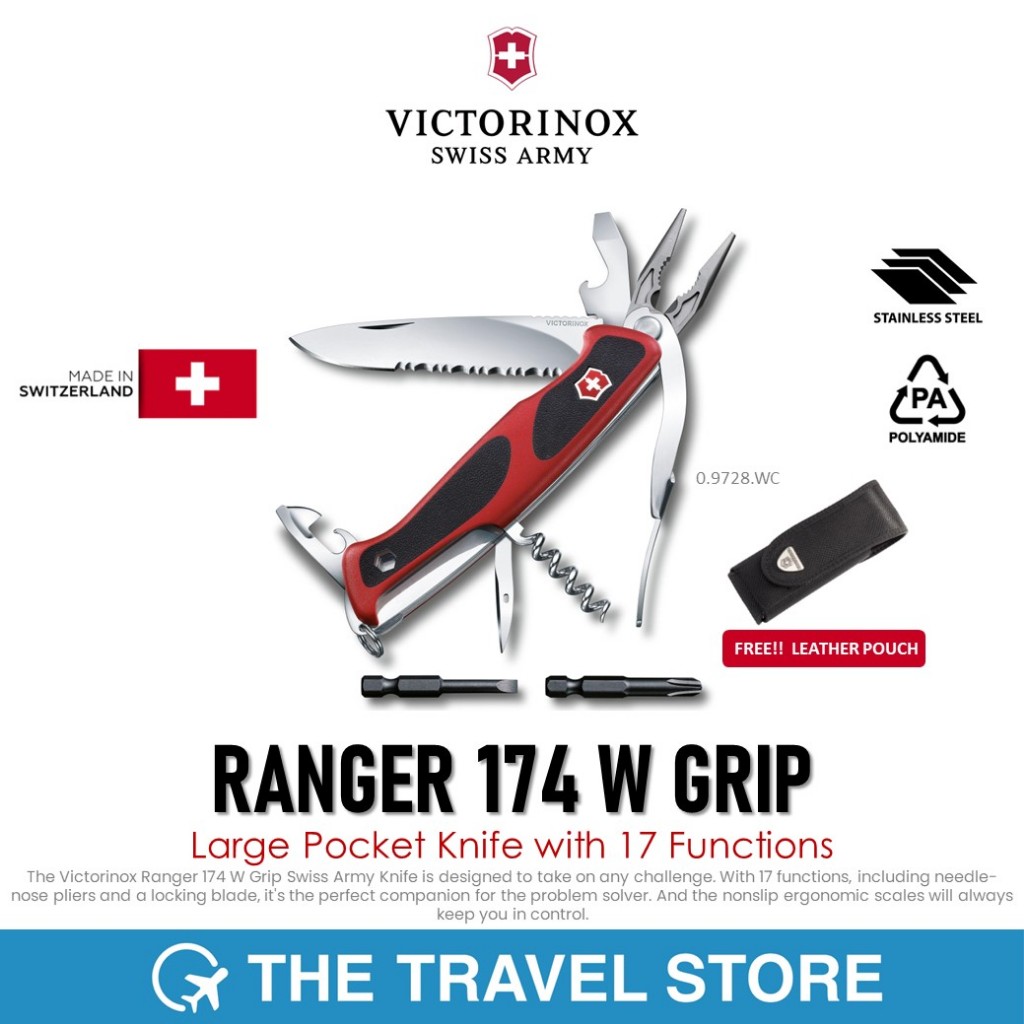 VICTORINOX Ranger 174 W Grip Large Pocket Knife with 17 Functions (0.9728.WC) มีดพับสวิสฯ แถมซองหนังแท้!!