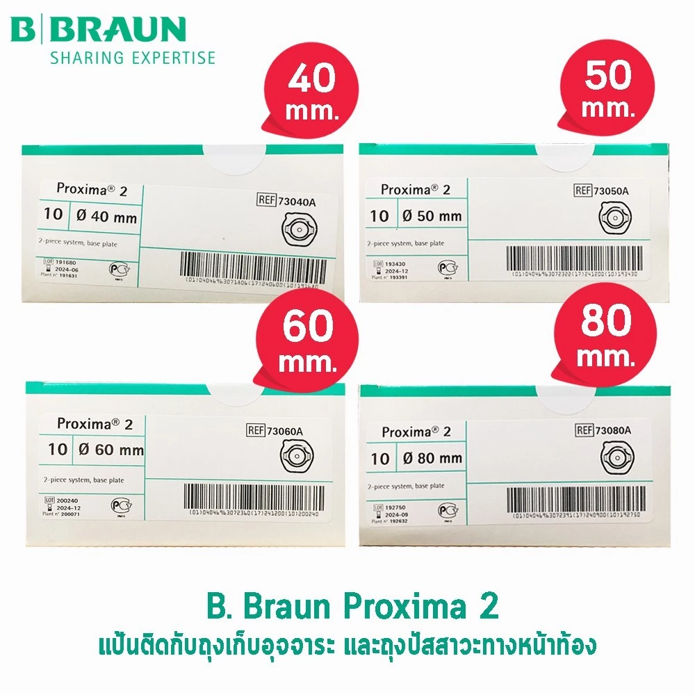 B BRAUN Proxima Proxima2 แป้นหน้าท้อง ขนาด 40,50,60,80 mm. [10 แผ่น/1 กล่อง] (เฉพาะแป้น) AA 210X แป้นสำหรับติดถุงอุจจาระ