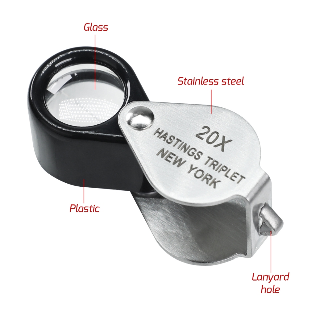 20x การขยาย Hasting เครื่องประดับ MINI Loupe แก้วแสง Triplet เลนส์สแตนเลสสตีลพับกระเป๋าแว่นขยายเครื่องมือแสตมป์และเหรียญ Hobbyists ช่างซ่อมนาฬิกา