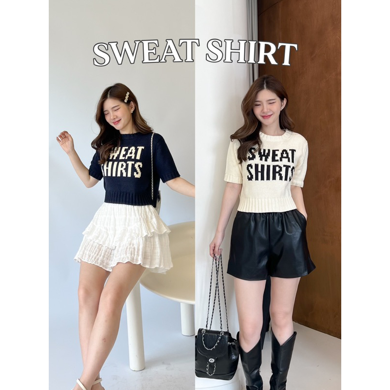 (ลด30% กดสั่งผ่าน shopee video) SHOP.POPO-Sweat shirt เสื้อสเวตเตอร์แขนสั้นไหมพรม