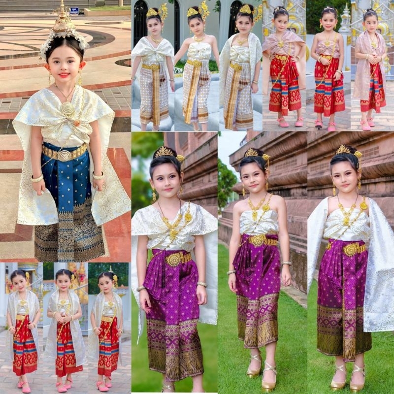 (pu) ชุดไทยสไบหน้านาง ชุดไทยนางนพมาศ ชุดวันลอยกระทง ชุดไทยเด็กหญิง