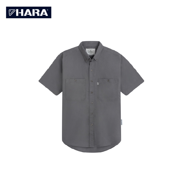 Hara เสื้อเชิ้ต Hara Classic  สีเทา สองกระเป๋าพร้อมกระดุมเหล็ก HMGS-901616 (เลือกไซส์ได้)