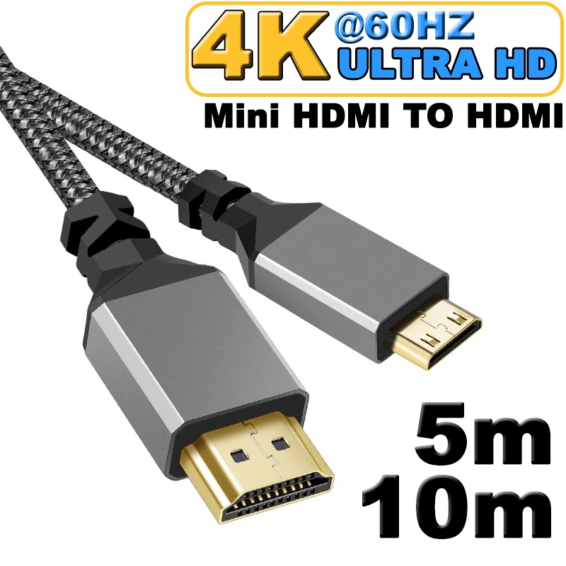 สาย mini HDMI Nylon Braid HD 4K@60HZ (5M,10M) V2.0 Mini HDMI TO HDMI Extension Male to Male Cable.