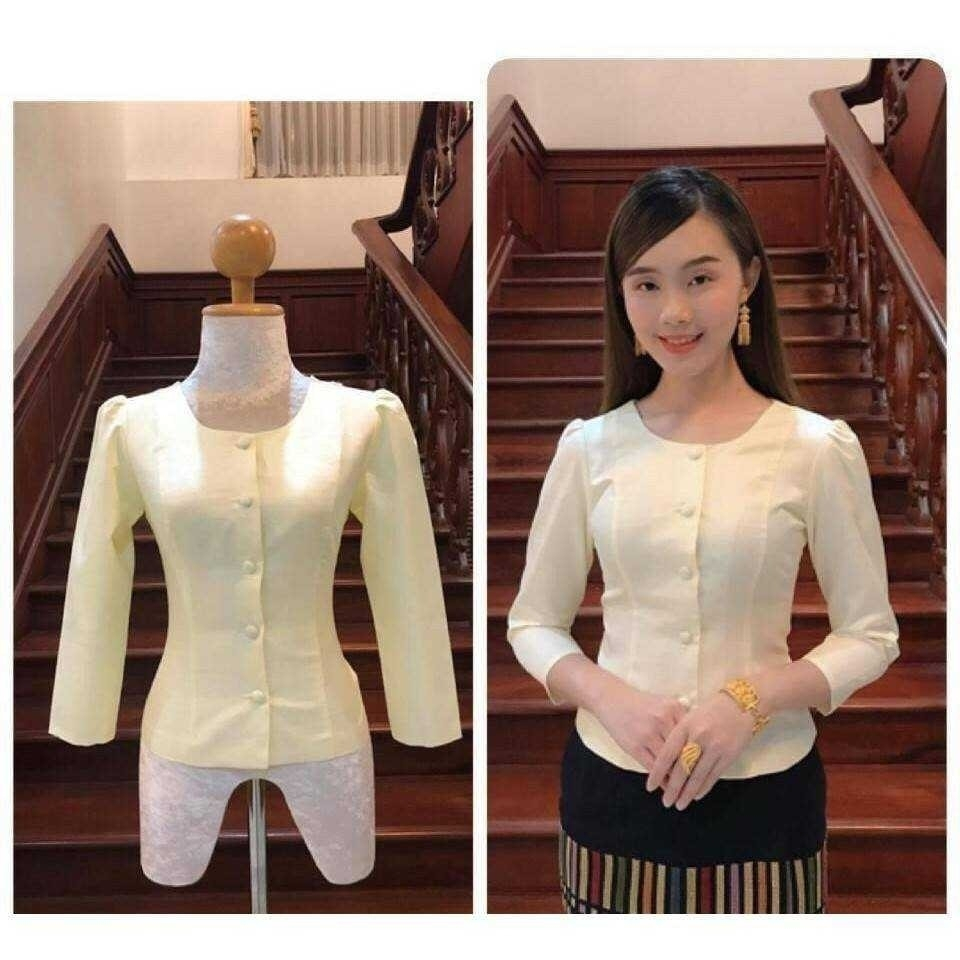 ไทยเรือนต้น แขนกระบอก ทต อก 34 - 50 มี 10 สี เสื้อไหมลาว ไหมหม่อนอินเดีย เสื้อผู้หญิง - รูปที่ 2