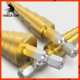 Muscle Cow ชุดดอกสว่าน 3 ชิ้น ทรงเจดีย์ ขั้นบันได StepDrill เจาะรู ขยายรู คว้านรู ดอกเล็ก-ใหญ่ วัสดุ High Speed Steel
