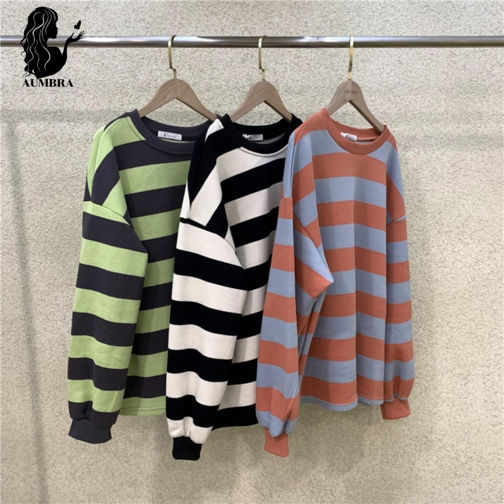 เสื้อยืดไซส์ใหญ่ oversized ผ้า COTTON เสื้อยืดแขนยาวลายขวาง คอกลม พร้อมส่ง TS491