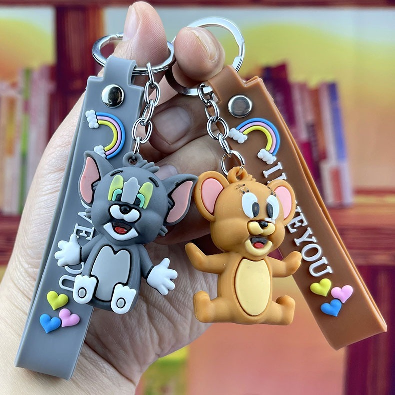 Creative Anime Cat และ Mouse พวงกุญแจการ์ตูนตุ๊กตาตุ๊กตารถจี้กระเป๋าเครื่องประดับพวงกุญแจ