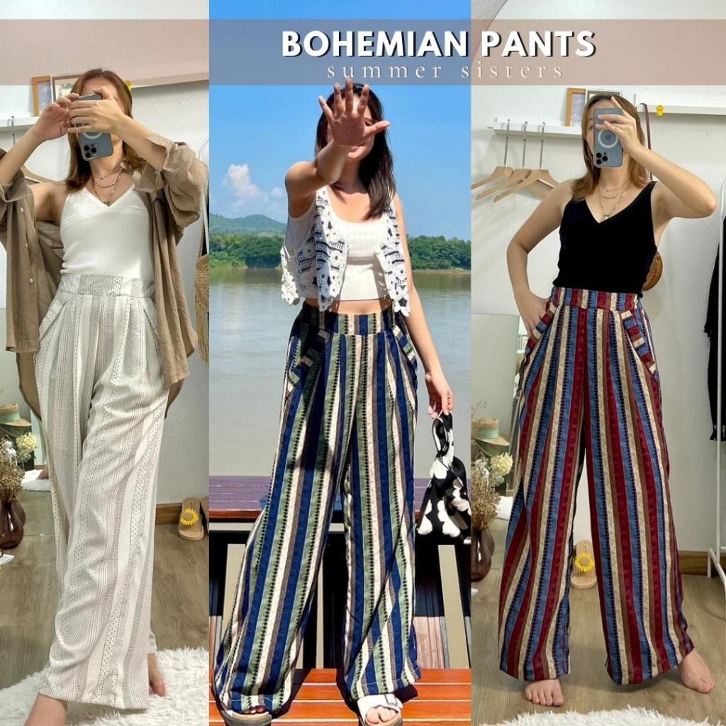Bohemian pants - กางเกงพิมพ์ลายโบฮีเมียนสวยๆ มีซับใน เอวสม็อกยางยืดด้านหลังและมีซิป มีกระเป๋าทั้ง 2 ข้าง