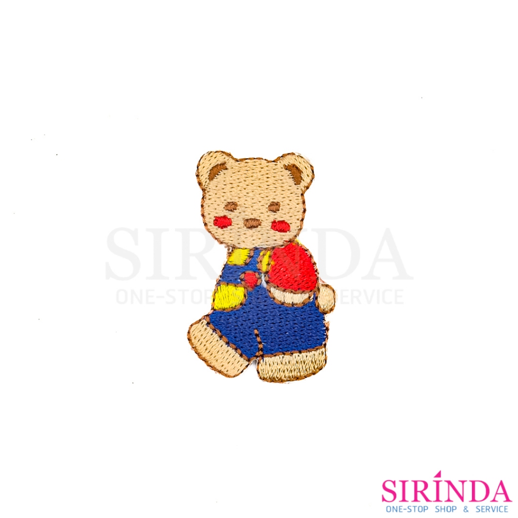 ตัวรีดการ์ตูนหมีเดินชุดเอี๊ยม ตัวรีดติดเสื้อ อาร์มปักตกแต่ง DIY EMBROIDERY PATCH (00080507)