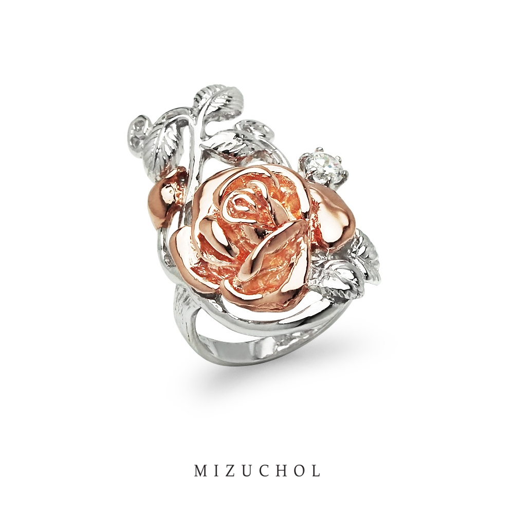 Mizuchol- แหวนเงินแท้ชุบทองคำขาวและ Rose Gold Yet My Masterpiece Cocktail Ring (SALE)