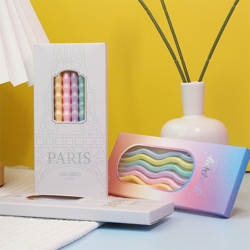 (ขายส่ง) เทียนเกลียว หนา เงาวาว เทียนวันเกิด เทียนแฟนซี ยกกล่อง  50 แพค/กล่อง (แพค 6 เล่ม) - รูปที่ 2