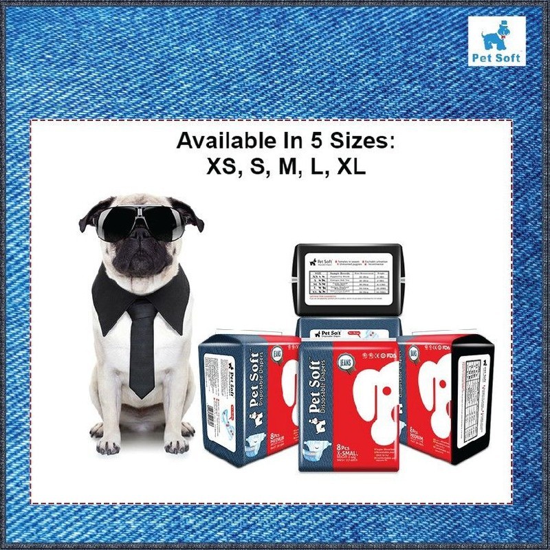 ผ้าอ้อมสุนัขเพศเมีย แพมเพิสสุนัข ผ้าอ้อมสัตว์เลี้ยง Petsoft ลายยีนส์ ลายสวยน่ารัก