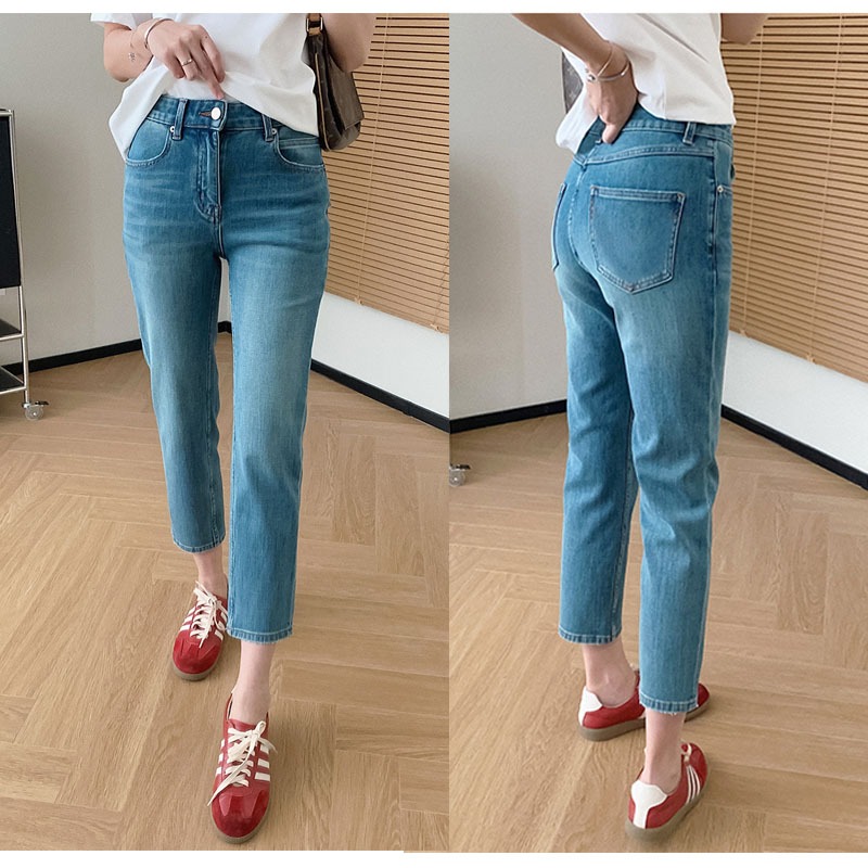 GHAOHES 🍒 กางเกงยีนขากระบอก ตรง 🍒  S - 5XL, ขนาดใหญ่  วินเทจลม  ลมเกาหลี กางเกงยีนส์ยืด