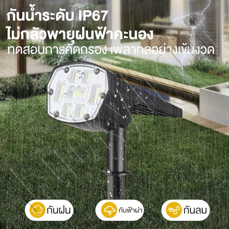 โคมไฟสนาม ไฟโซล่าเซลล์ LED Solar light ประดับสวนโซล่าเซลล์ โคมไฟปักสนาม แสงเหลือง/แสงขาว ไฟปักสนามหญ้า กันน้ำ ราคา ถูกที่สุด ดีลบีเคเค แกลเลอรีภาพที่ 8