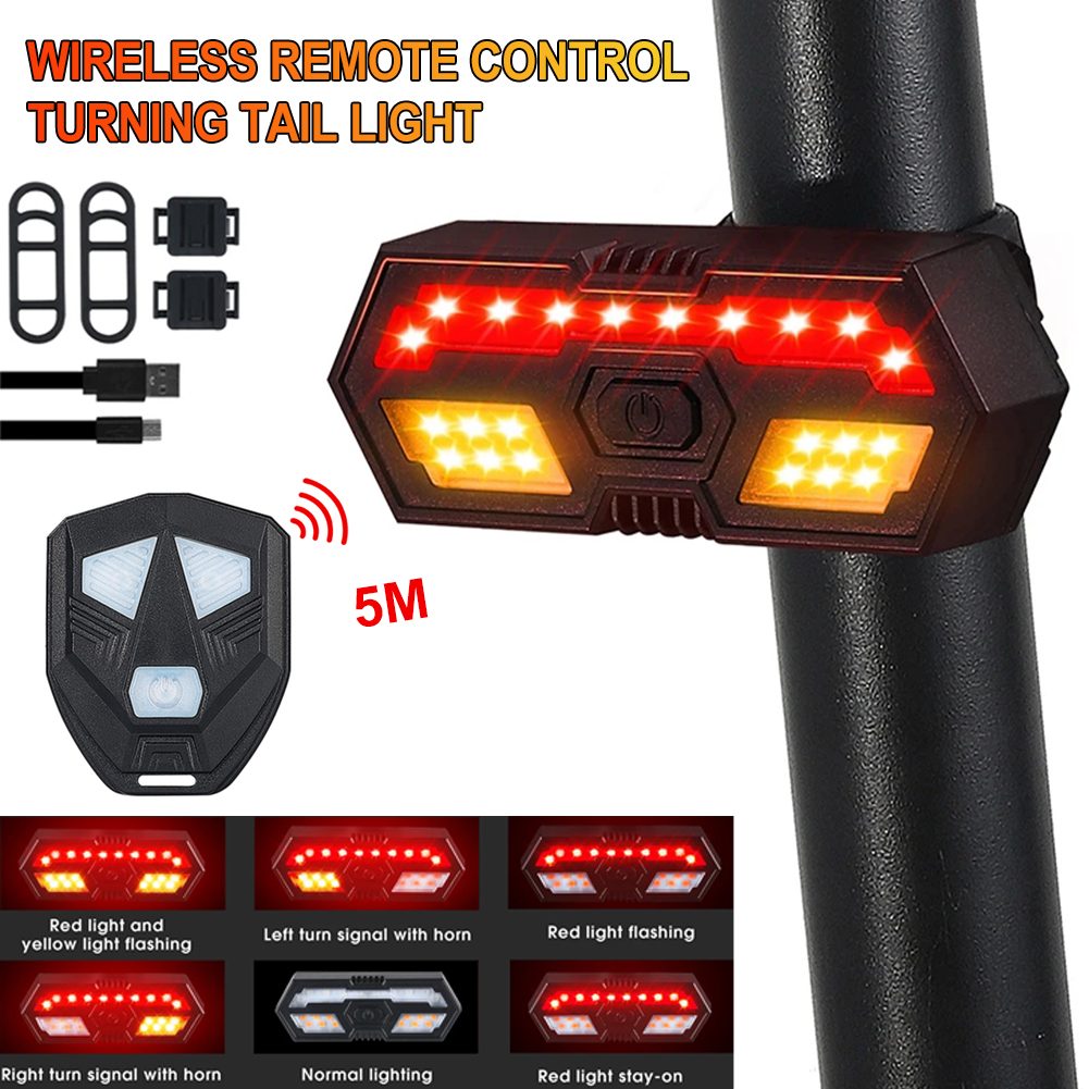 จัดส่งทันที WEST BIKING ไฟท้ายจักรยานพร้อมแตรรีโมทไร้สายแบบชาร์จไฟ LED ไฟเลี้ยว MTB Road Bike ไฟท้ายกันน้ำ