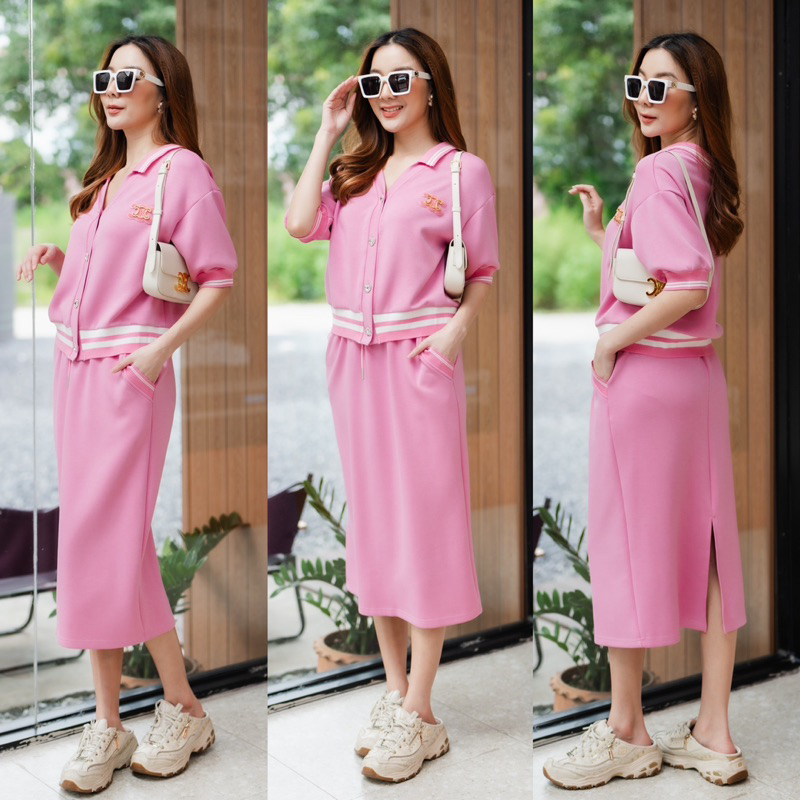 🌈🌿🌸🌼🌺🩷🇰🇷 Cotton Rim Top &Long Skirt Set