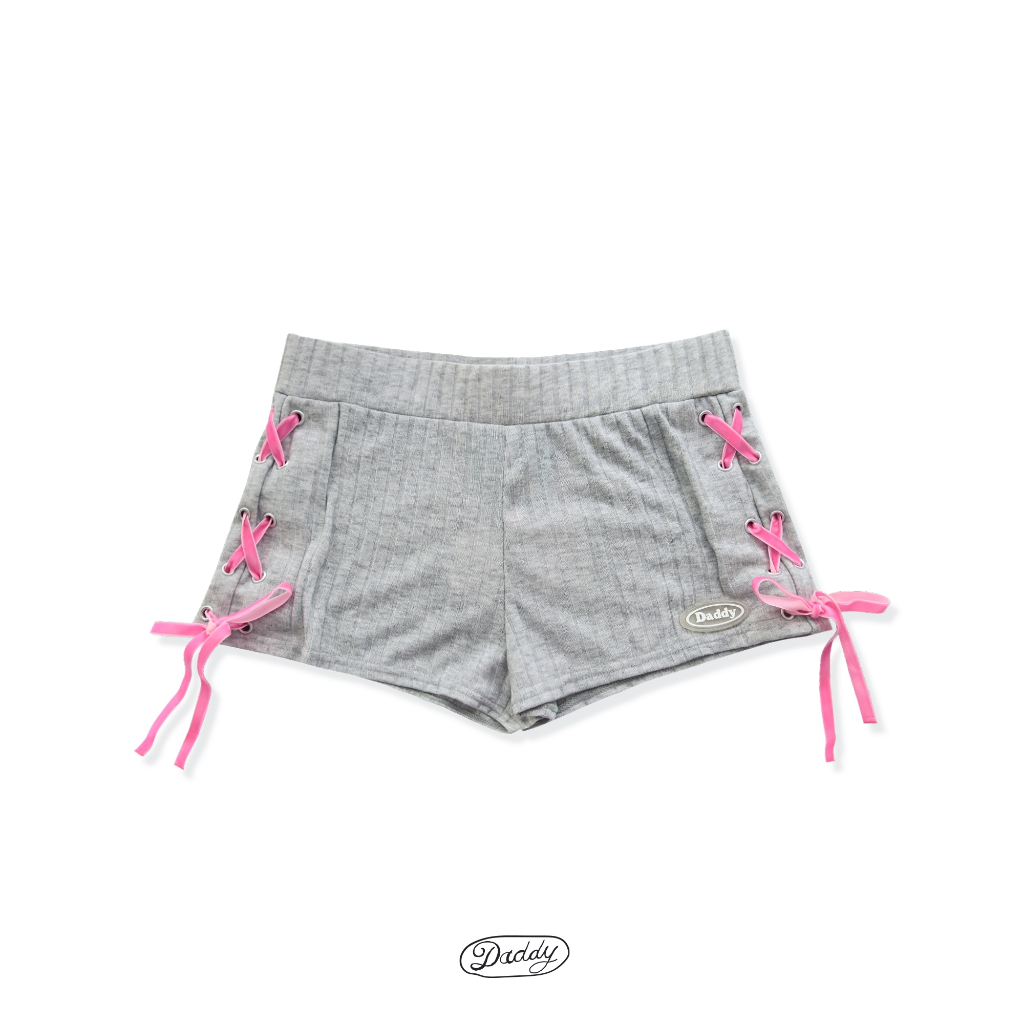 DADDY | Ribbon Short สี Grey กางเกงขาสั้นผ้ายืดเนื้อ rib ดีเทล สุดน่ารัก