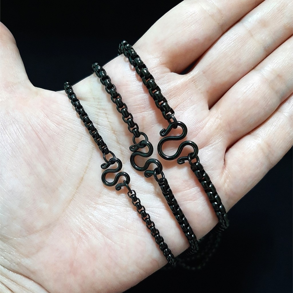 สร้อยคอสแตนเลสแท้ดำ ลายบล็อค ขนาด 2.5 - 3.5 mm สร้อยพระ ผู้หญิง ผู้ชาย ไม่ลอก ใส่อาบน้ำได้ G012