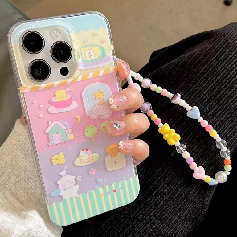 จัดส่งภายใน24ชม สไตล์สร้อยข้อมือ การ์ตูน ลูกสุนัขiphone 15 11 14 pro max น่ารัก สีชมพู เปลือกแข็ง case for iPhone 12 13