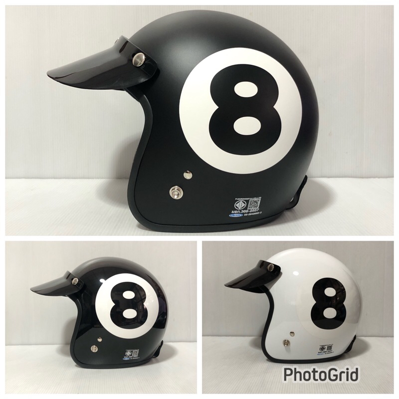 หมวกกันน็อคแนววินเทจ ลายเลข8