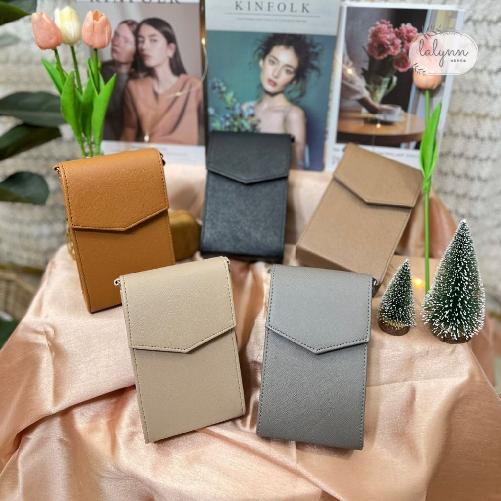 (Lalynn) กระเป๋าสะพายข้าง ทรงโฟน ใส่โทรศัพท์ สีล้วน น่ารักมาก