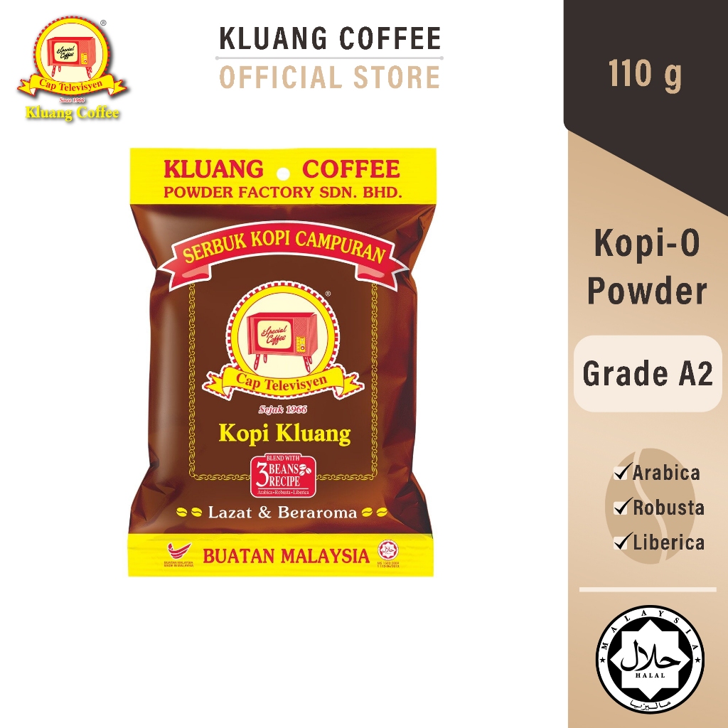 Kluang Black Coffee Cap Televisyen Kopi-O Powder Grade A2 (110gm x 1 pack) กาแฟดำชนิดผง เกรด A2 (110